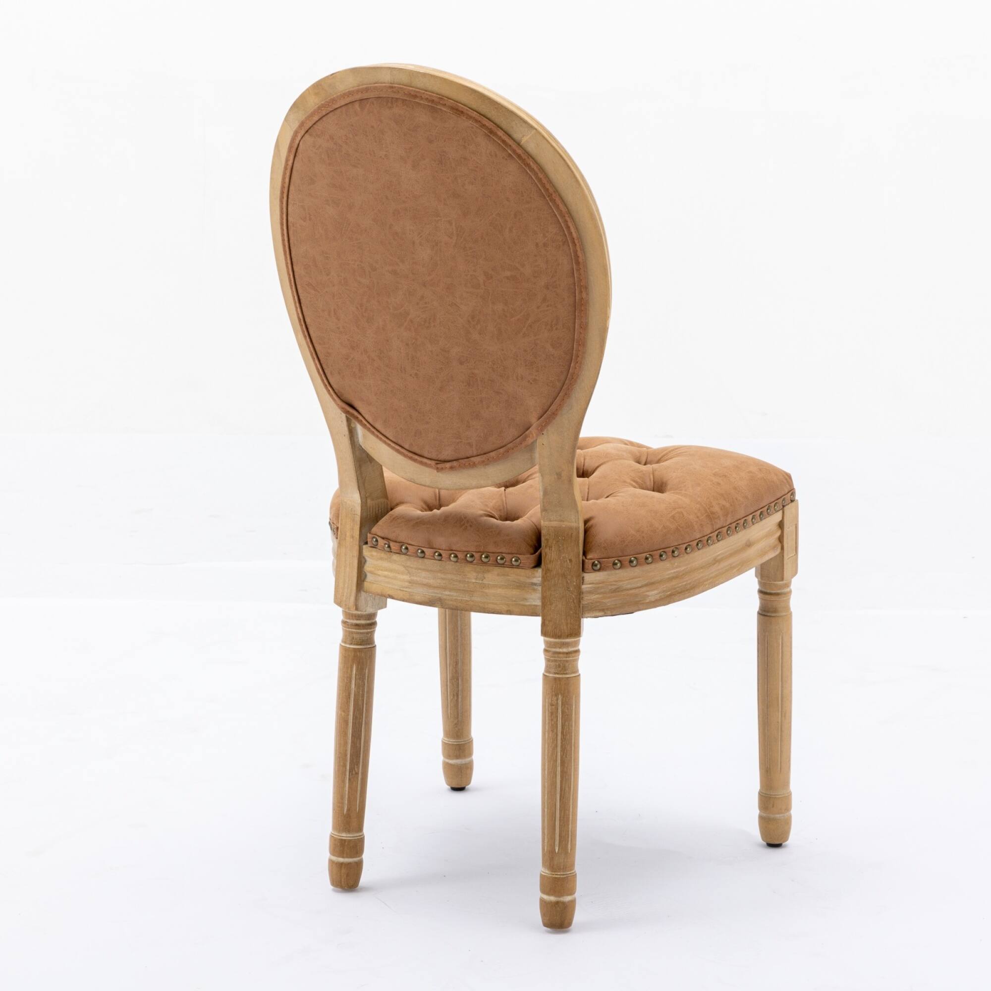 Alt View 2. GOODSILO - French Style Solid Wood Frame Antique Dining Chairs with Hand-Pulled Buckle Decoration and Nailhead Trim, Set of 2 - Orange.