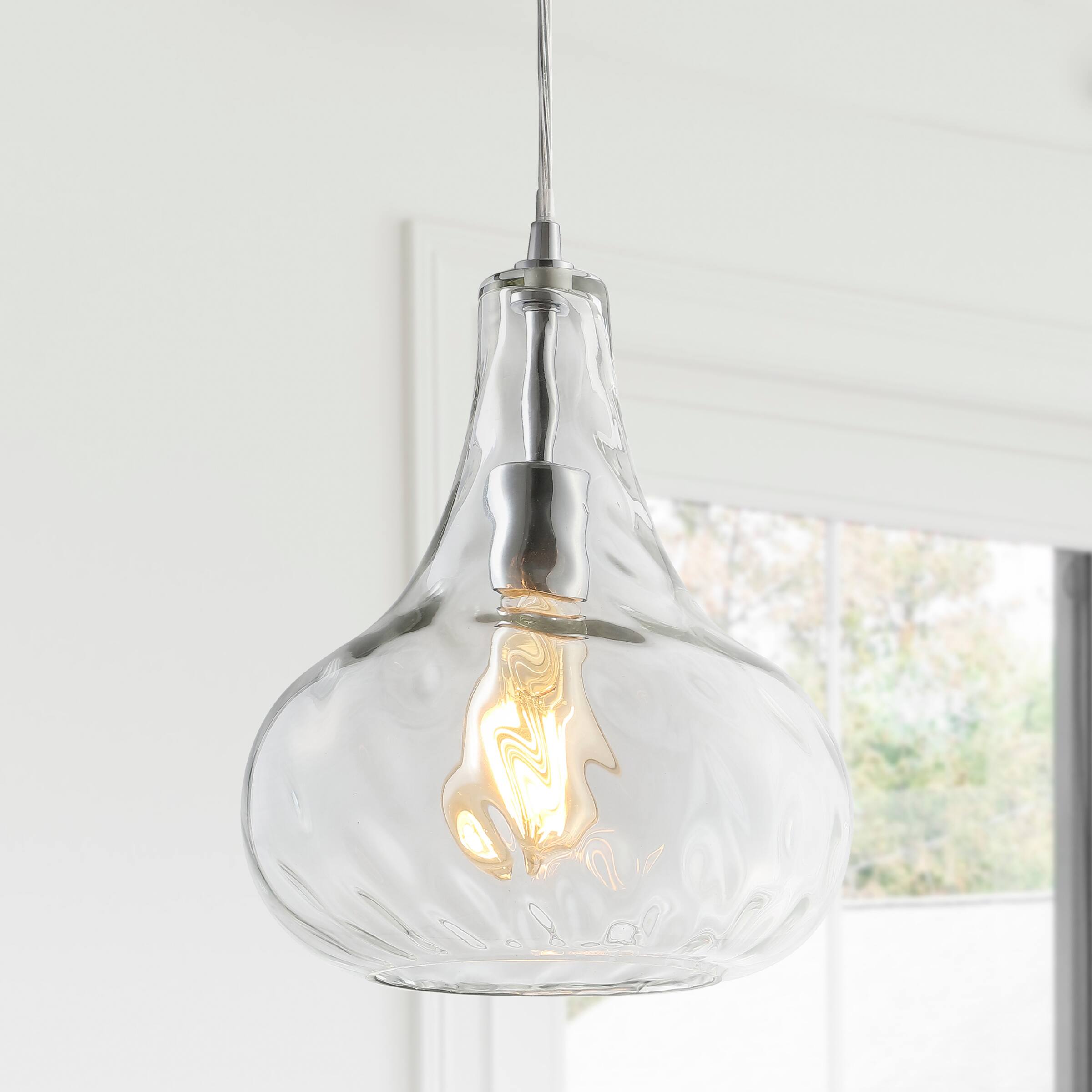 Alt View 1. Jonathan Y - Ferano 9" Adjustable Metal/Glass LED Pendant, Chrome - Chrome.