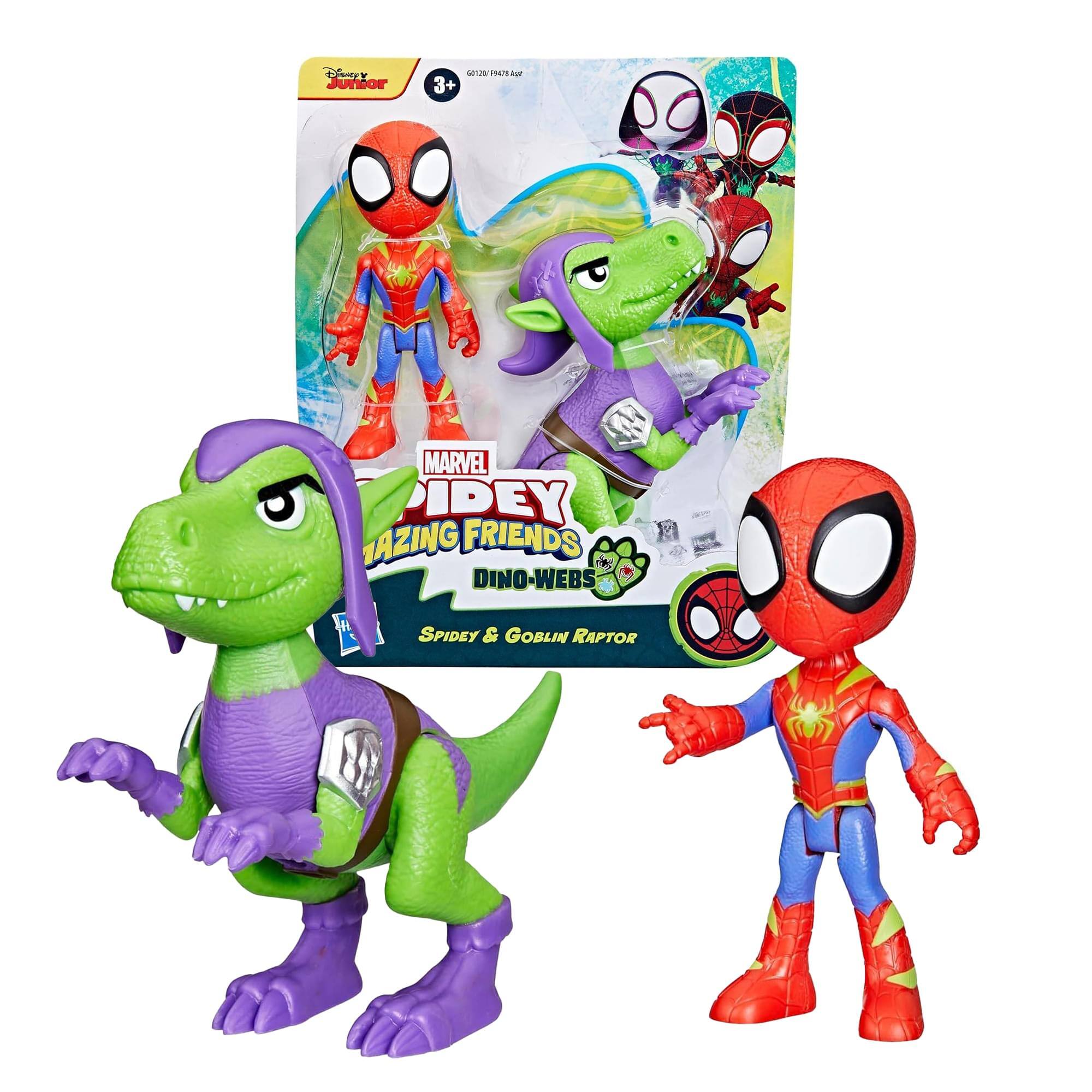 Marvel Spidey and Friends 4-Inch Dino-Webs Set | Spidey & Goblin Raptor