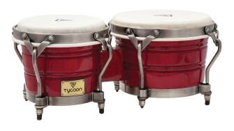 Front. Tycoon Percussion - Signature Classic 7-Inch and 8.5-Inch Siam Oak Bongo Drum Set with Calfskin Heads, Classic-Pro Hoops and Tuning Wrench.