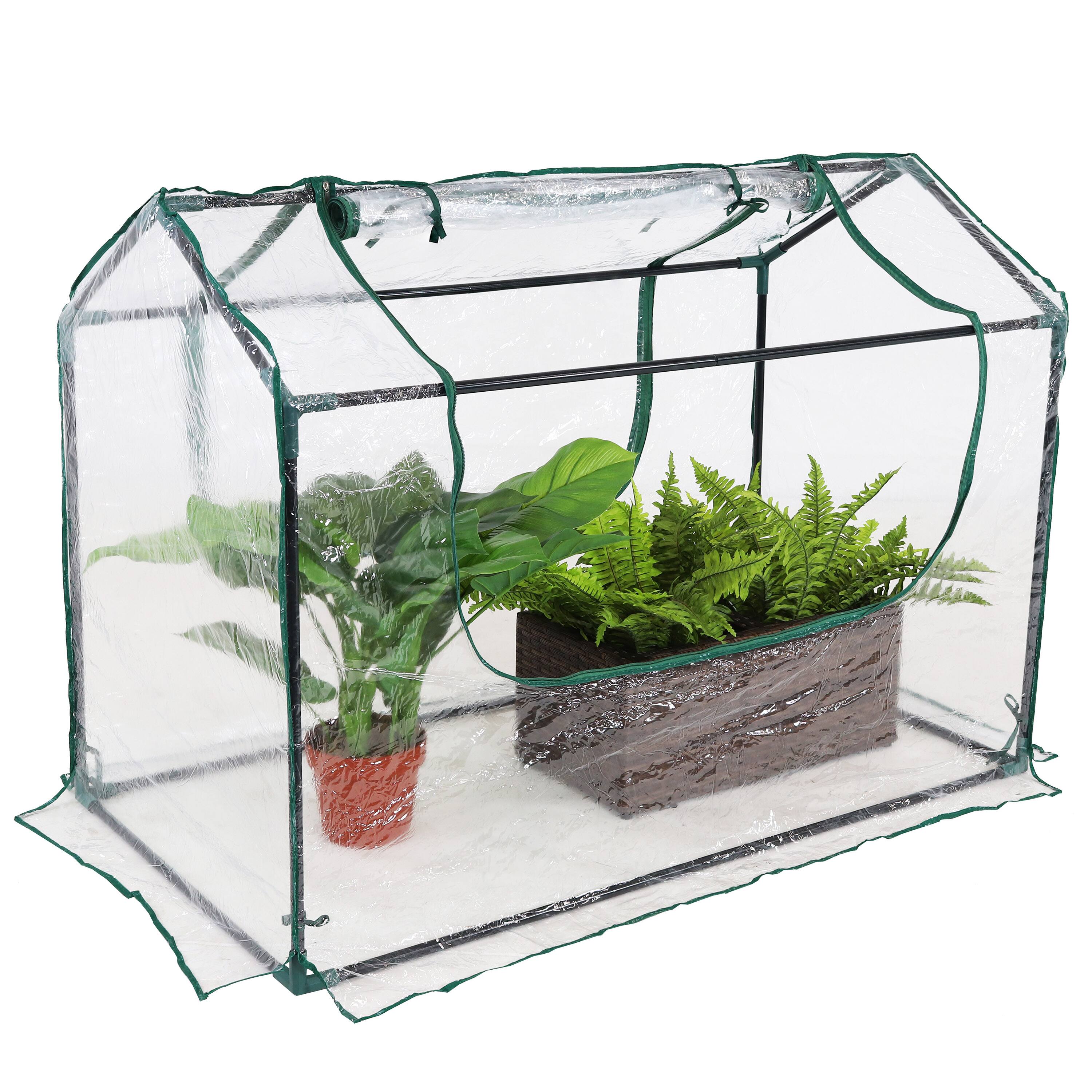 Alt View 4. Sunnydaze - 4 x 2 ft Iron PVC Panel Mini Greenhouse with 2 Doors - Clear.