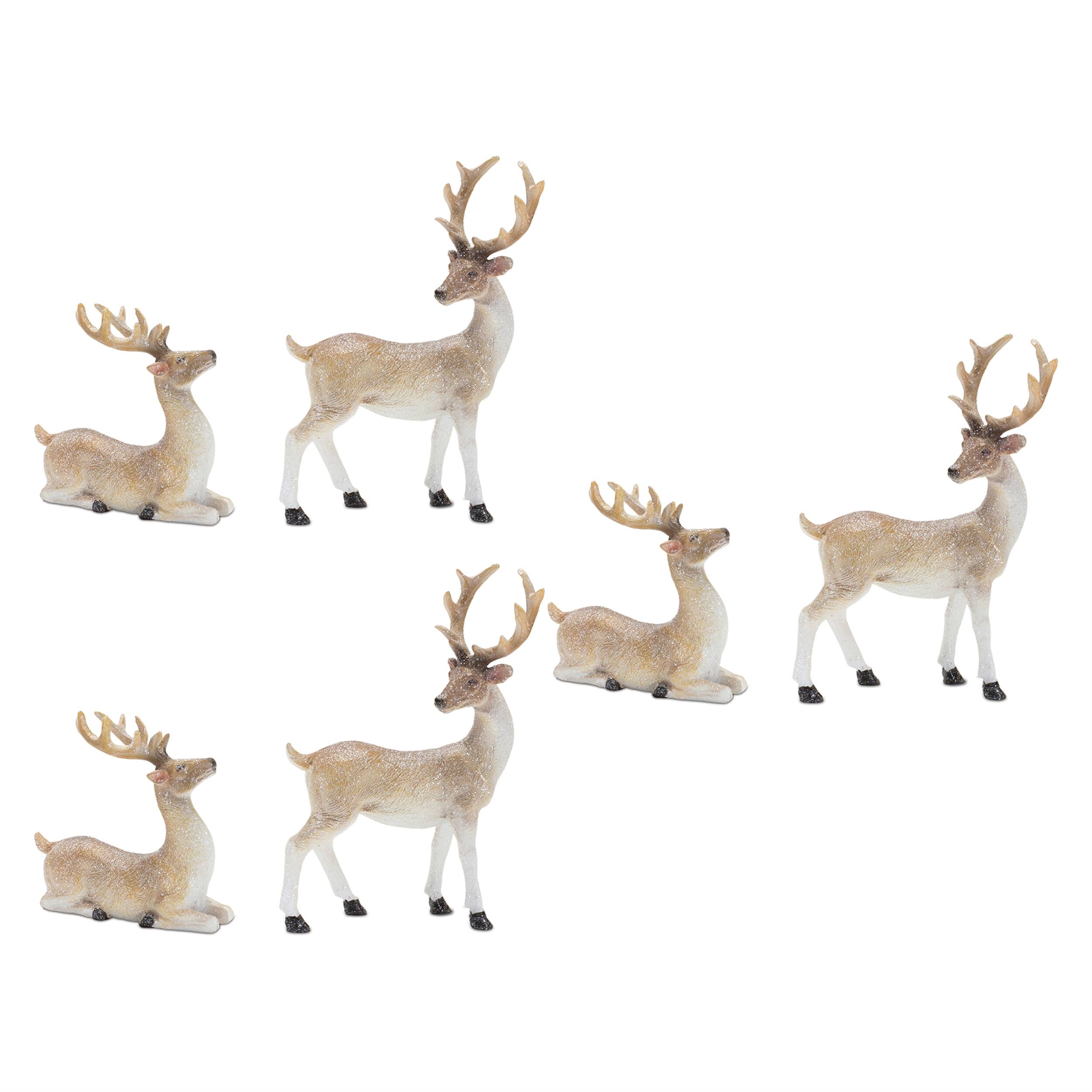 Alt View 2. BreeBe - Mini Glittered Holiday Deer Figurine (Set of 6) - Beige, White.