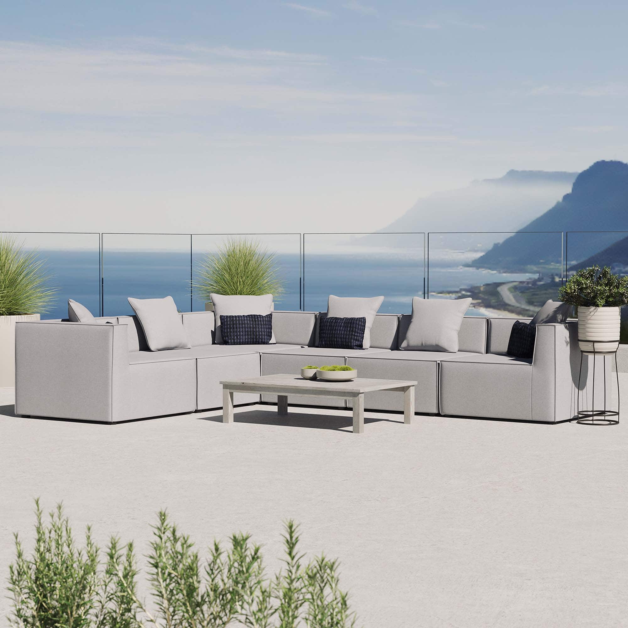 Saybrook 6-Piece Outdoor Patio Upholstered Sectional Sofa by Modway - Gray