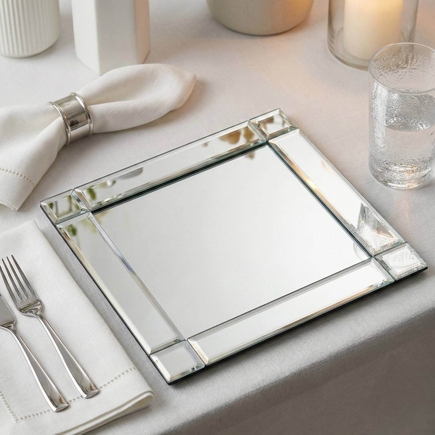 Angle. American Atelier - Mirror Charger Plate Framed Square 13"D - Clear.