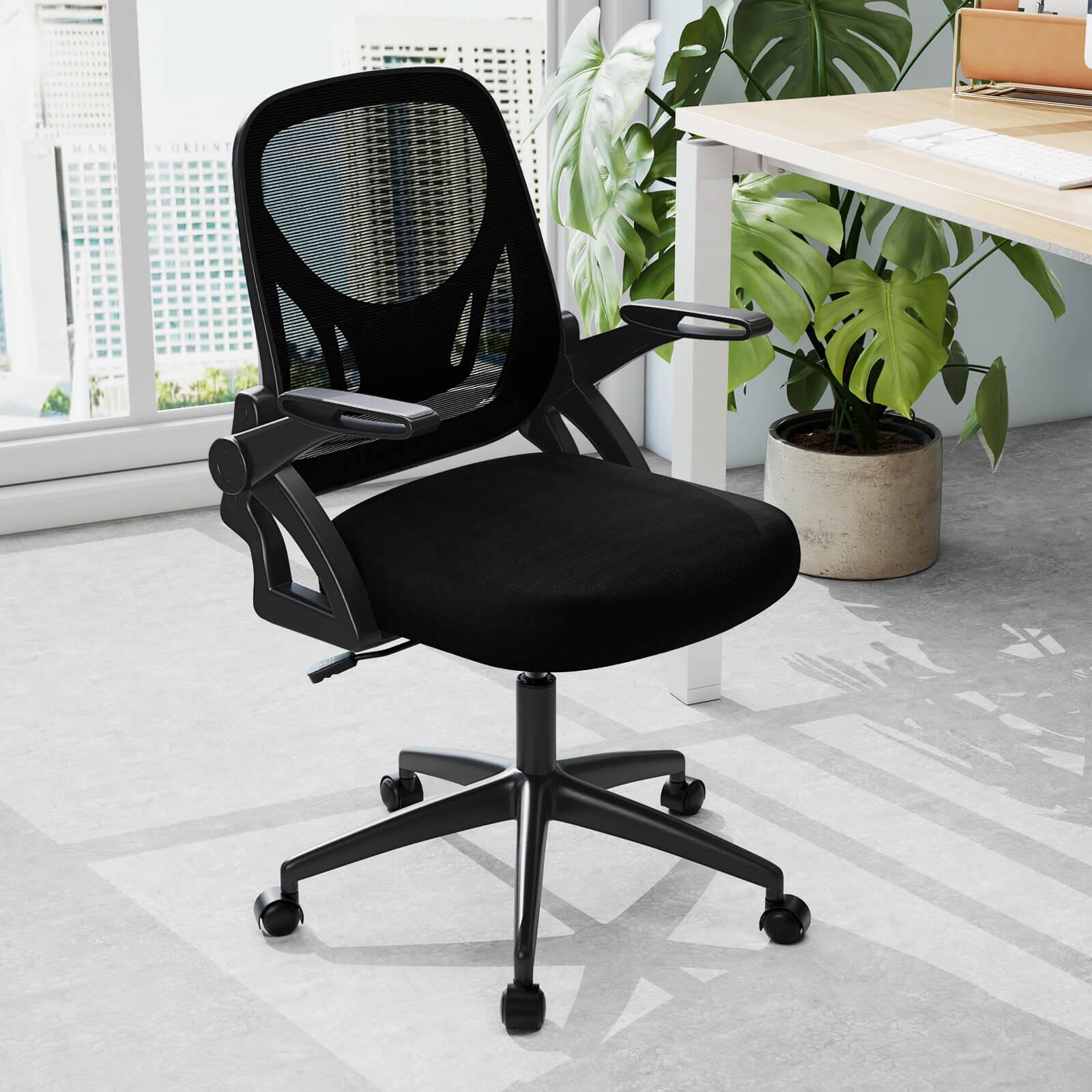 Alt View 3. Costway - Costway Mesh Office Chair with Lumbar Support & Flip-up Arms Rolling Casters for Work - Black.