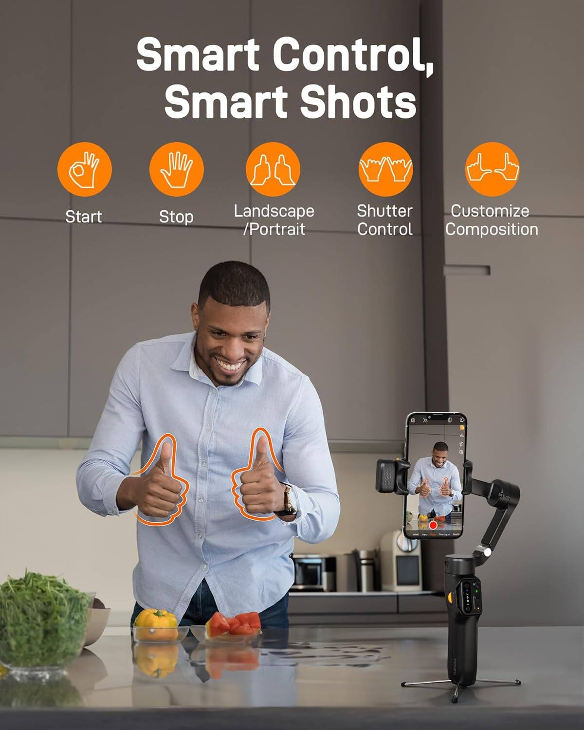 Smart Control, Smart Shots Start Stop Landscape / Portrait Shutter Customize Control Composition