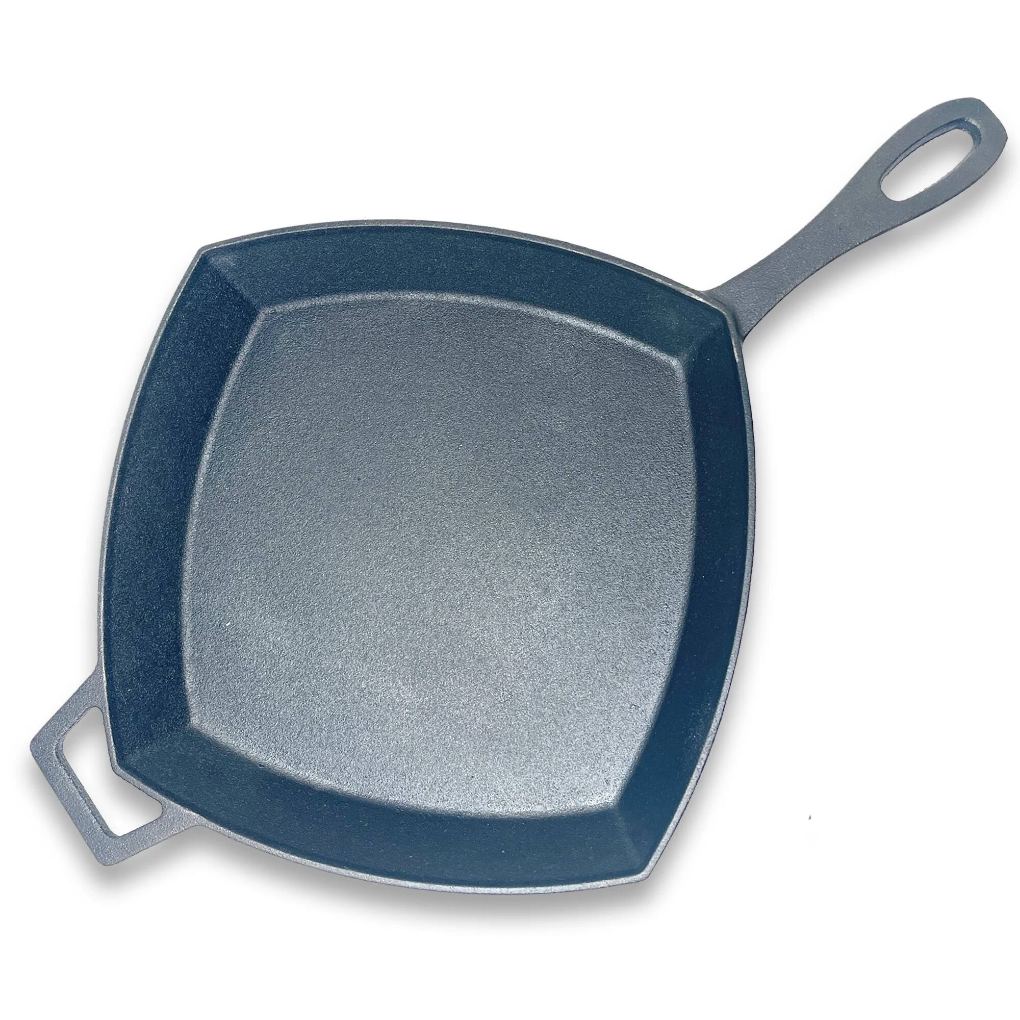 Front. Bayou Classic - Bayou Classic 12 Inch Square Cast Iron Cooking Skillet Pan with Helper Handle - Black.
