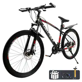 Topteng - 27.5 inch Mountain Bike for Adults - 21-Speed with Magnesium Alloy Wheels, Dual Disc Brakes, Front Suspension - Black&Red