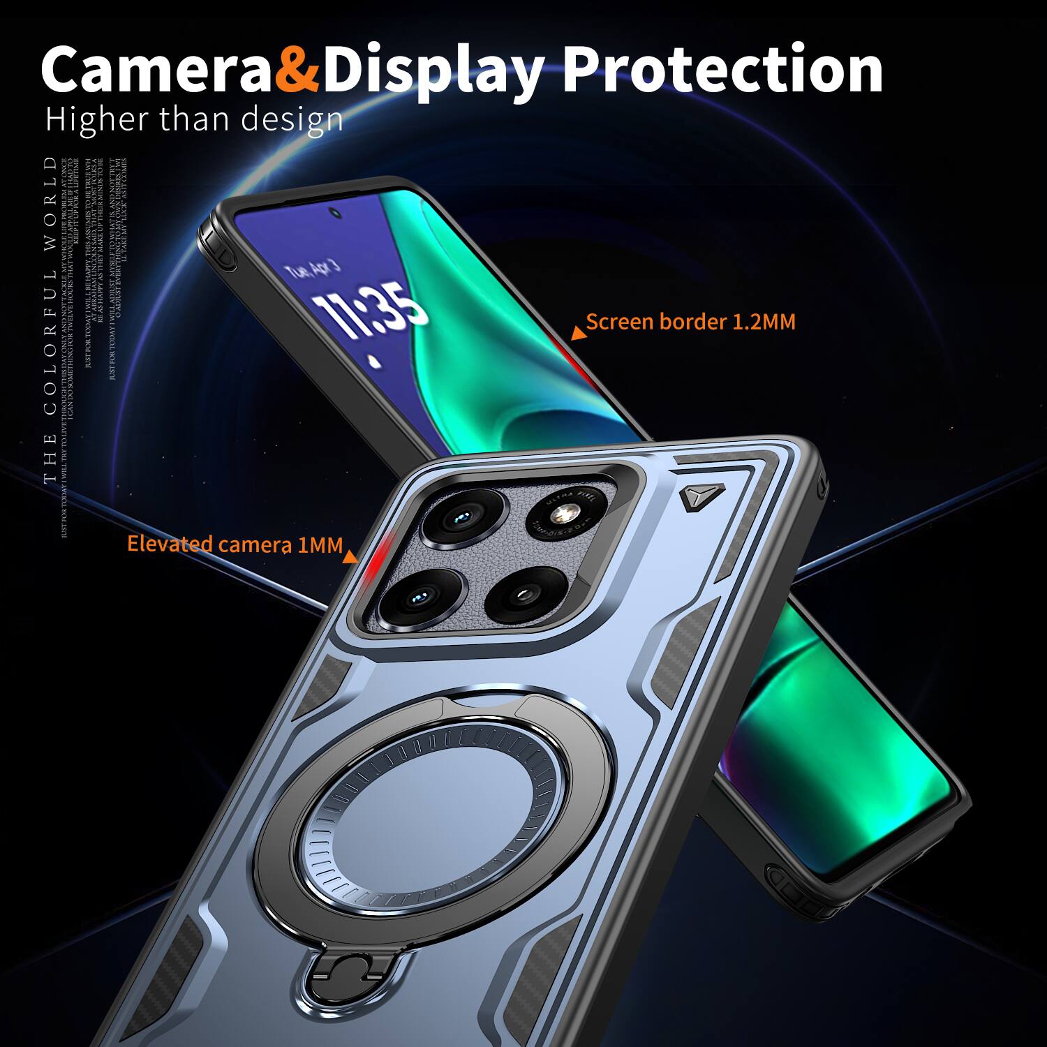Camera & Display Protection  
Higher than design  

Screen border 1.2MM  
Elevated camera 1MM