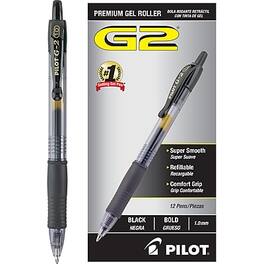 Pilot - G2 Retractable Gel Pens, Bold Point, 1.0mm, Black Ink, Dozen (31256)
