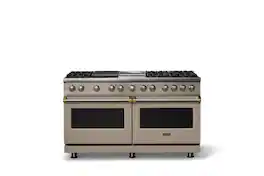 Viking - 60"W. 8 Burner Pro 5 Series 9.4 Cu. Ft. Freestanding Sealed LP Dual Fuel ConvectionRange with Brushed Brass Trim - Nantucket