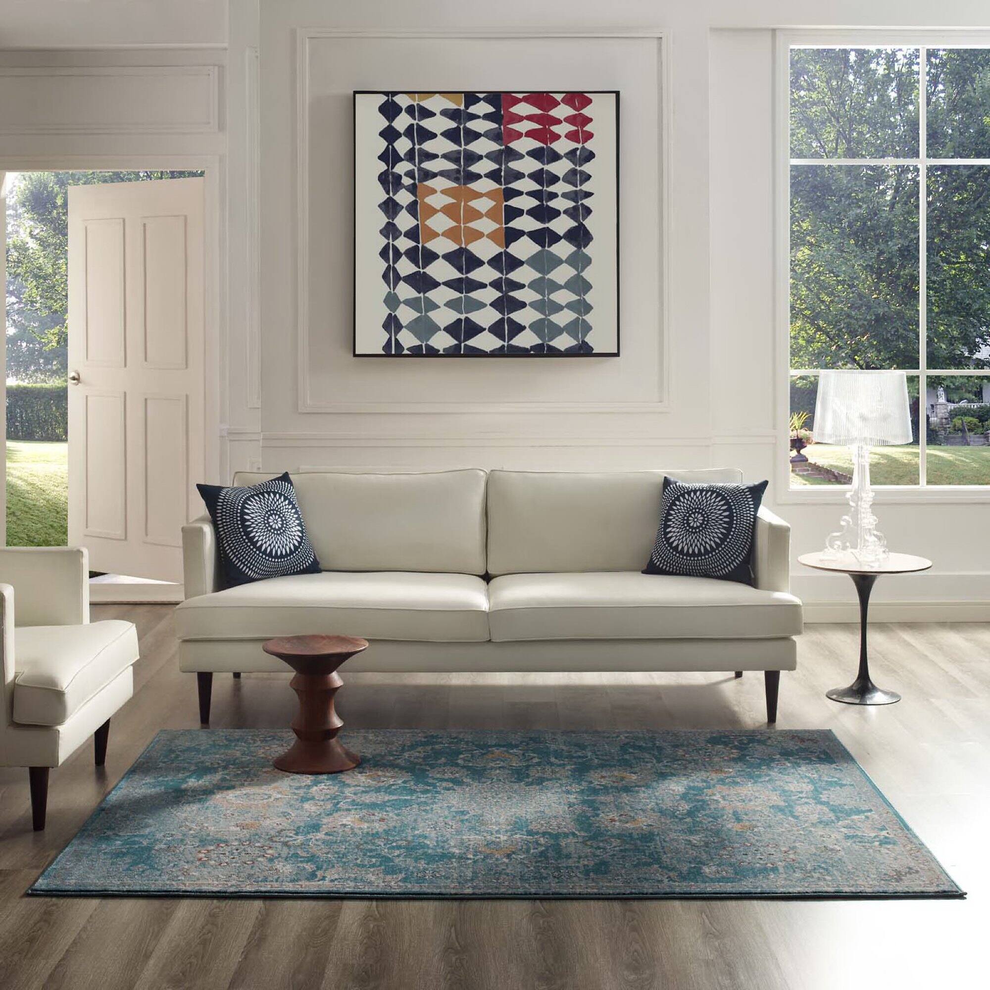 Left. Modway - Cynara Distressed Floral Vintage Medallion Area Rug - Silver Blue Teal and Beige.