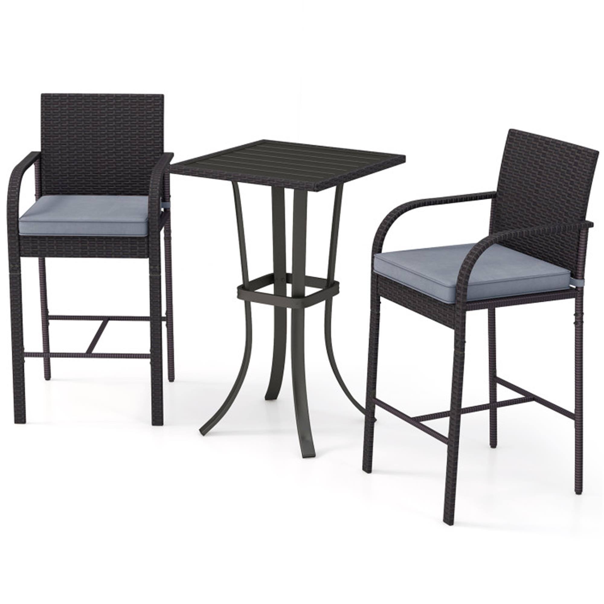 Front. Boyel Living - Black 3Piece Rattan or Wicker Dining Set Rattan Wicker Material for Patio Use - Black.