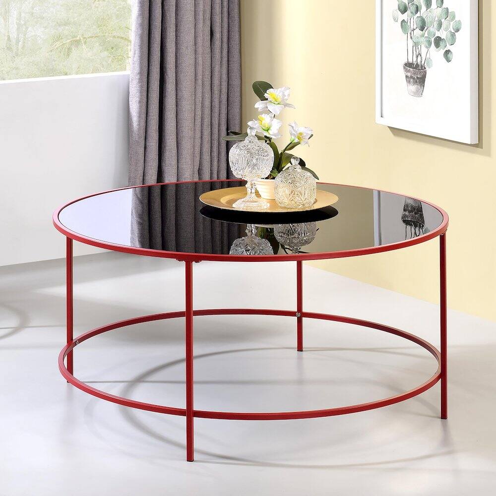 Alt View 3. Furniture of America - Rockbel Contemporary Glass Top Round Coffee Table - Red.
