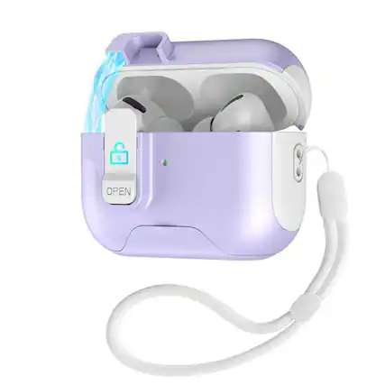 Front. Stock Preferred - For AirPods Pro 3rd Gen. 2025 Case with Kickstand Phone Holder - White Purple.