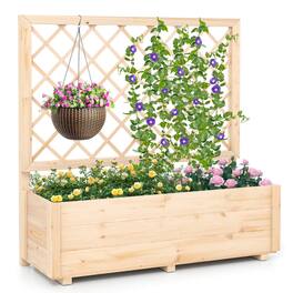 Costway - 1 PCS 40" Wooden Raised Garden Bed with Lattice Trellis for Climbing Vine Flower - Natural