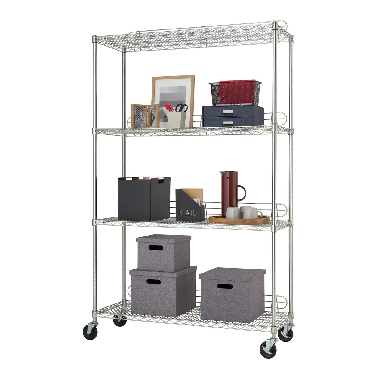 TRINITY - EcoStorage® 4-Tier |48x18x72| Commercial Wire Shelving | Nsf | w/ Backstands & Wheels - Chrome