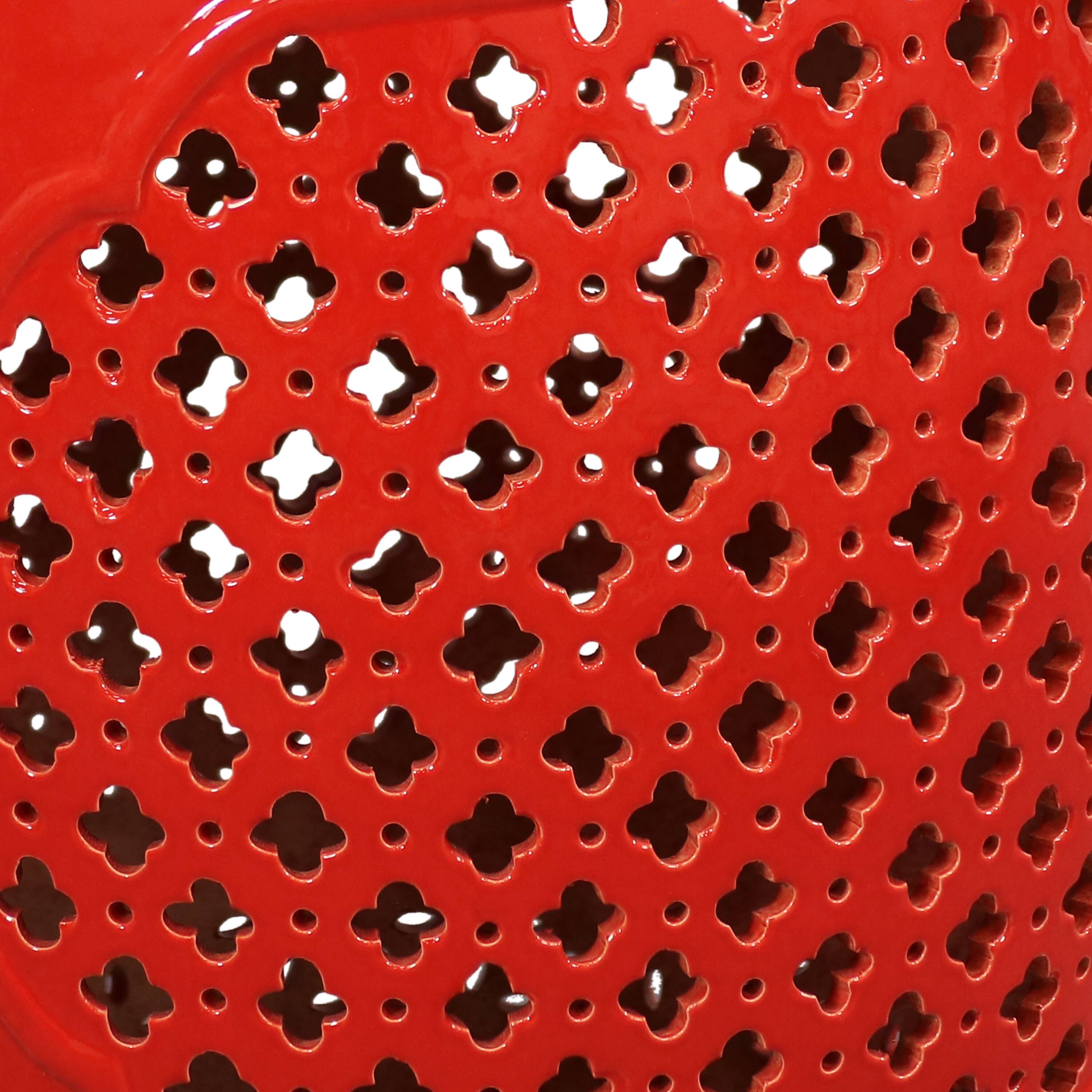 Alt View 7. Sunnydaze - 17.75 in Marrakesh Lattice Ceramic Glaze Garden Stool - Red.
