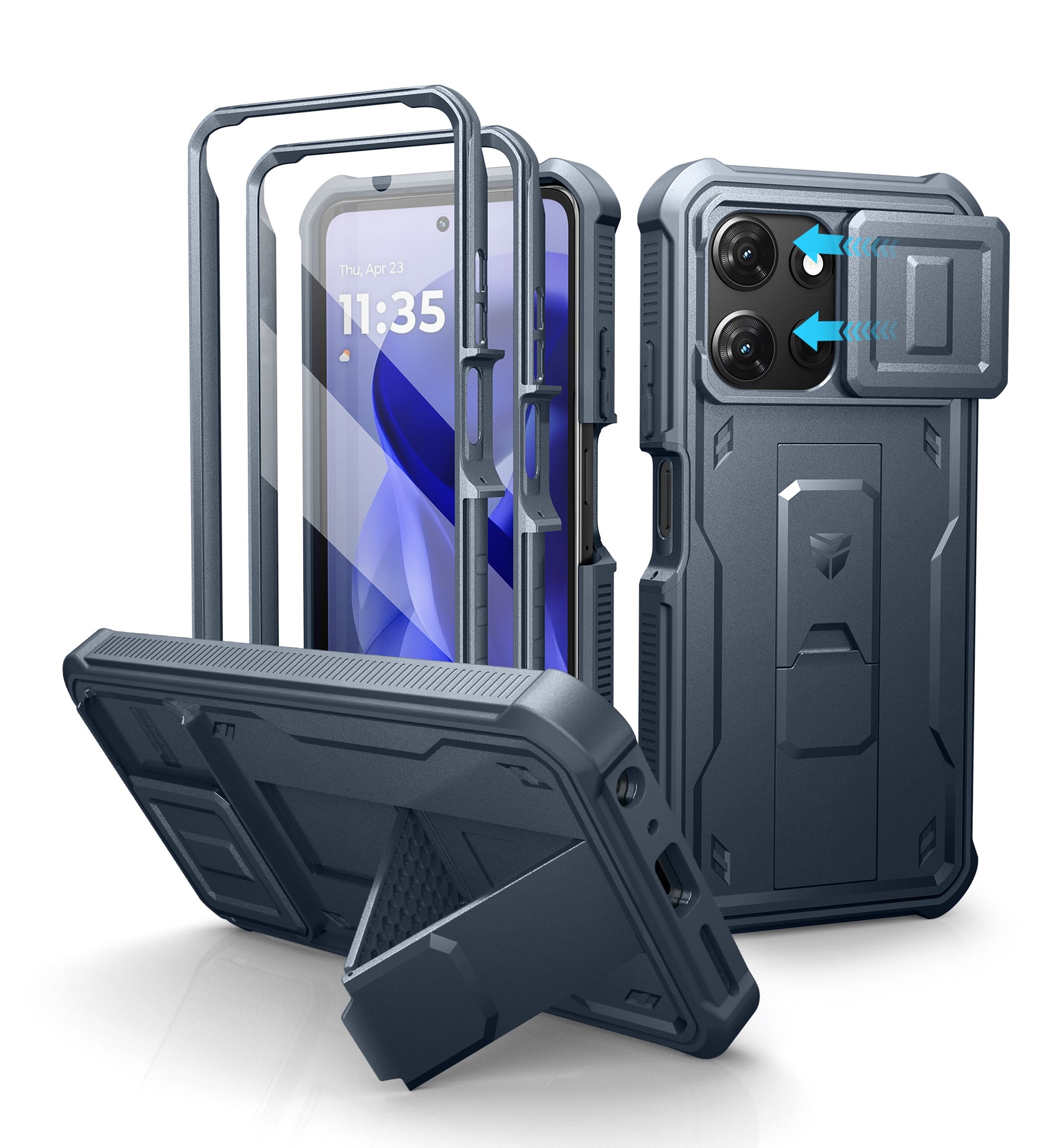 Dexnor - Shockproof Phone Case for Motorola Moto G-Power-5G-2025 with 2 Front Frame, Magnetic Slide Camera Cover,Screen Protector - Navy Blue