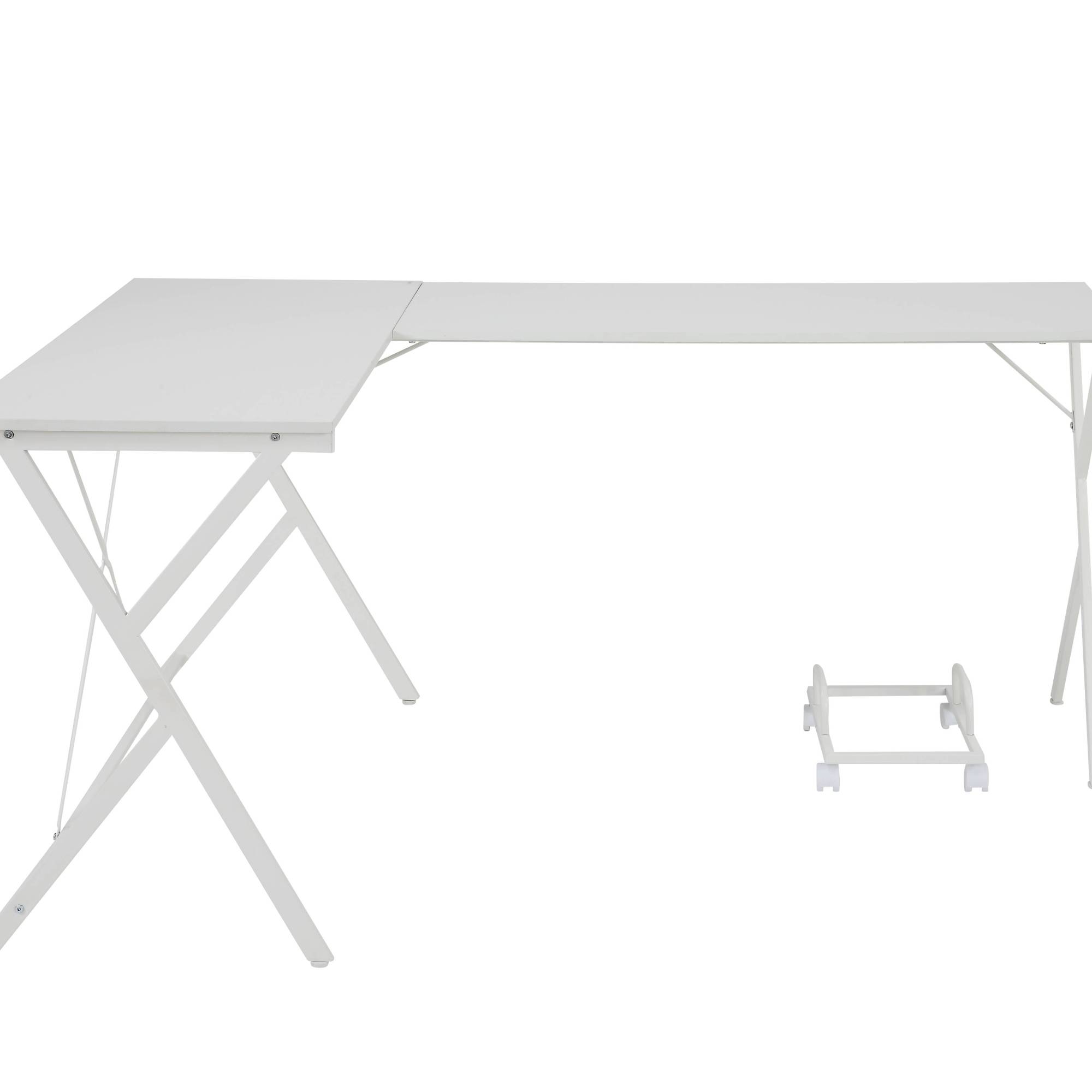 Back. GOODSILO - L-Shaped Computer Desk with Metal Frame and Mobile CPU Holder for Compact Workspaces - White.