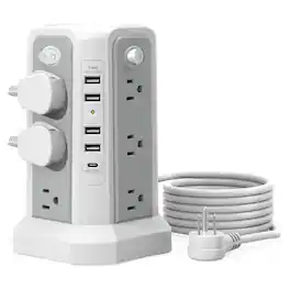 Dazzed Corner - Surge Protector Power Strip Tower,10FT Extension Cord - White