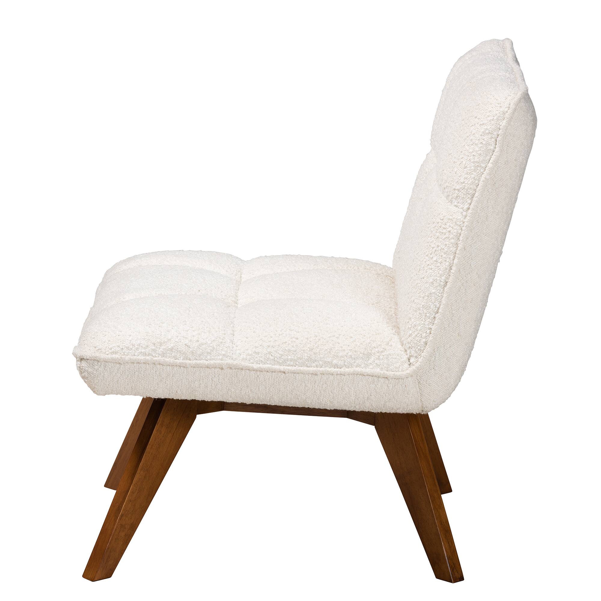 Left. Baxton Studio - Darielle Japandi Boucle Fabric and Walnut Finished Rubberwood Accent Chair - White/Walnut Brown.