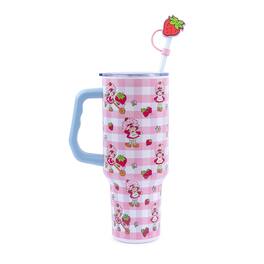 Silver Buffalo - Strawberry Shortcake Pattern 40-Ounce Stainless Steel Tumbler With Handle - Pink
