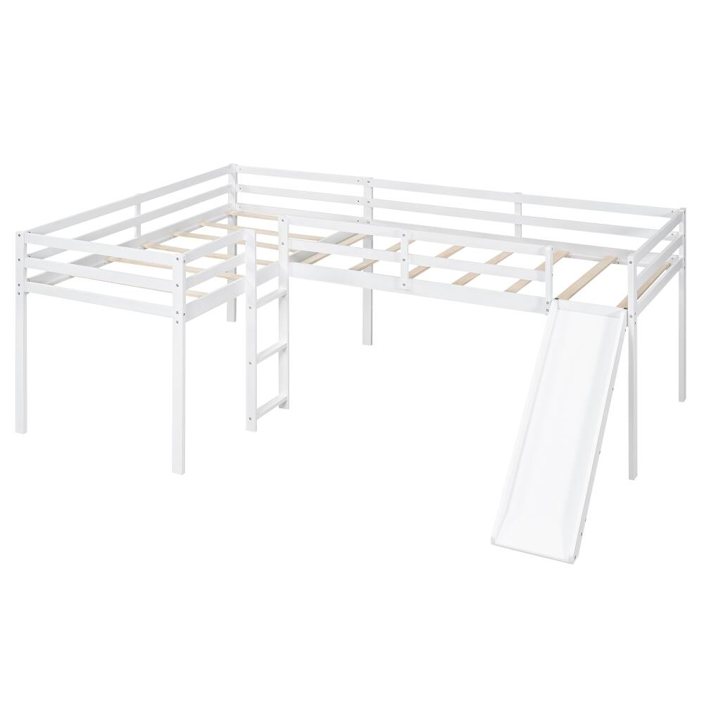 Alt View 8. Loheer - Loheer L-Shaped Twin Loft Bed with Slide and Ladder, White Corner Bed - White.