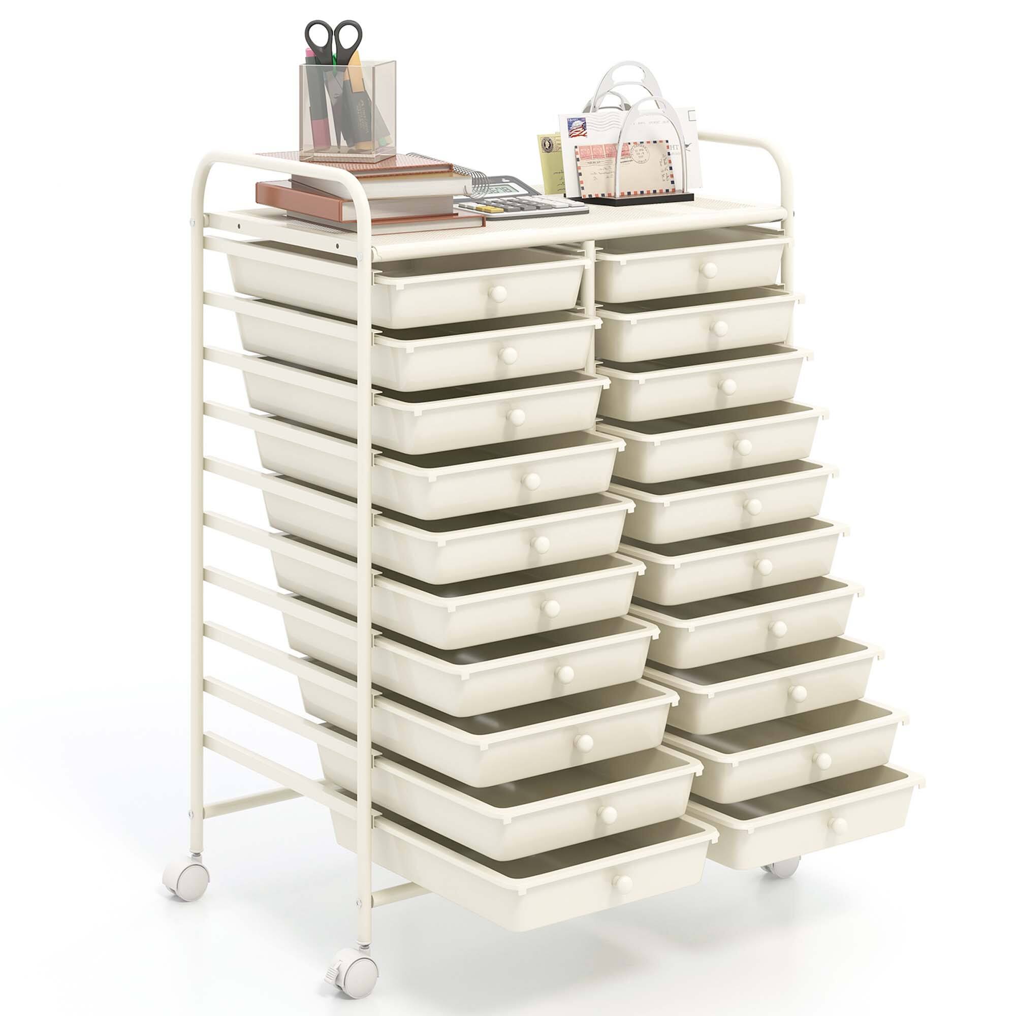 Alt View 6. Costway - Costway 20 Drawers Rolling Storage Cart Art Craft Organizer on Wheels Multipurpose - Off-White.