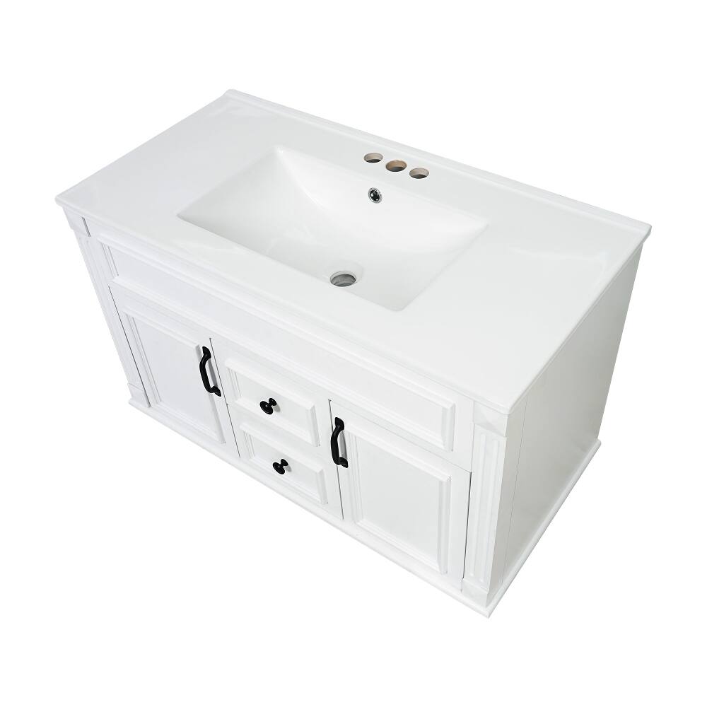 Alt View 6. Loheer - Loheer 36 inch wall mounted bathroom vanity White Floating Bathroom Cabinet with Ceramic Sink - White.