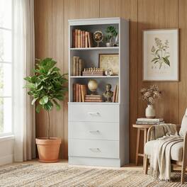 Aheaplus - 71'' Tall Bookcase with 3 Drawers and Shelves, 23.6'' Wide Modular Small Walk-in Storage Unit - Gray