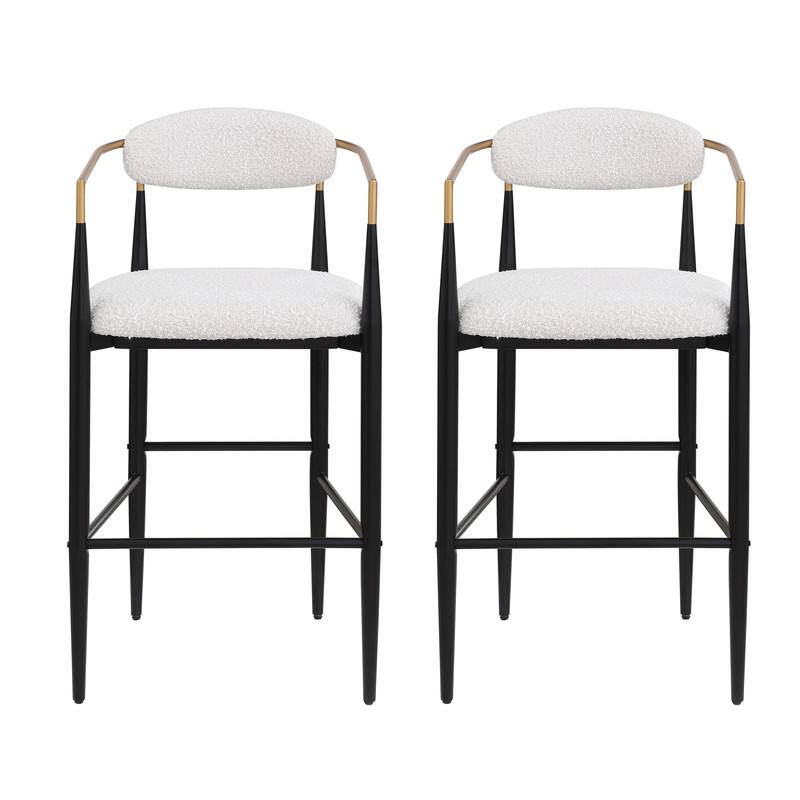 Alt View 1. HTUTWOO - Bar Stools Set of 2 - Upholstered Boucle Barstools with Backs & Sturdy Iron Legs, Ideal for Kitchen Island & Home Bar - Beige.