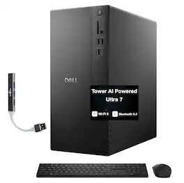 Dell - Tower ECT1250 Desktop (Ultra 7-265, 64GB, 2TB SSD, Intel UHD, WiFi 6, Bluetooth 5.4, Win 11 Pro) w/USB Hub - Black