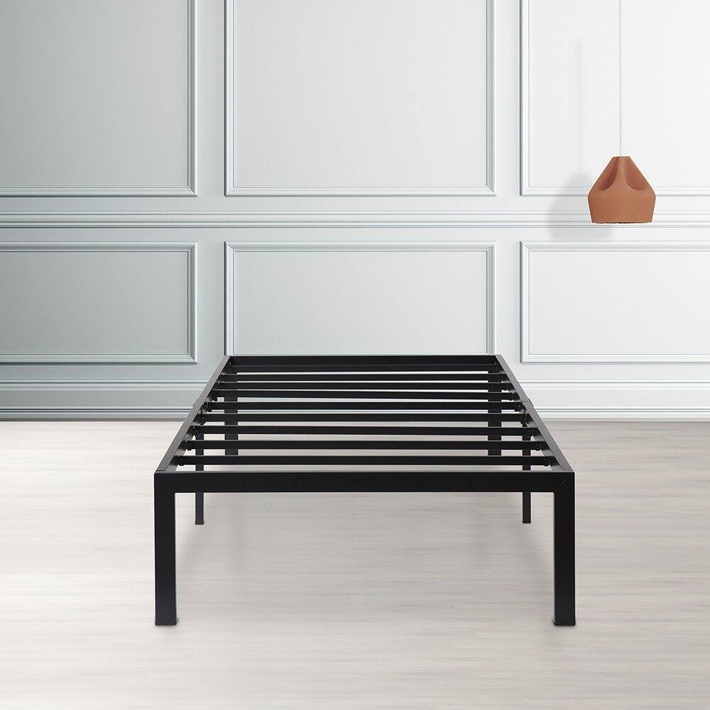 Left. Hivvago - Twin size Modern Heavy Duty Black Metal Platform Bed Frame - Black.