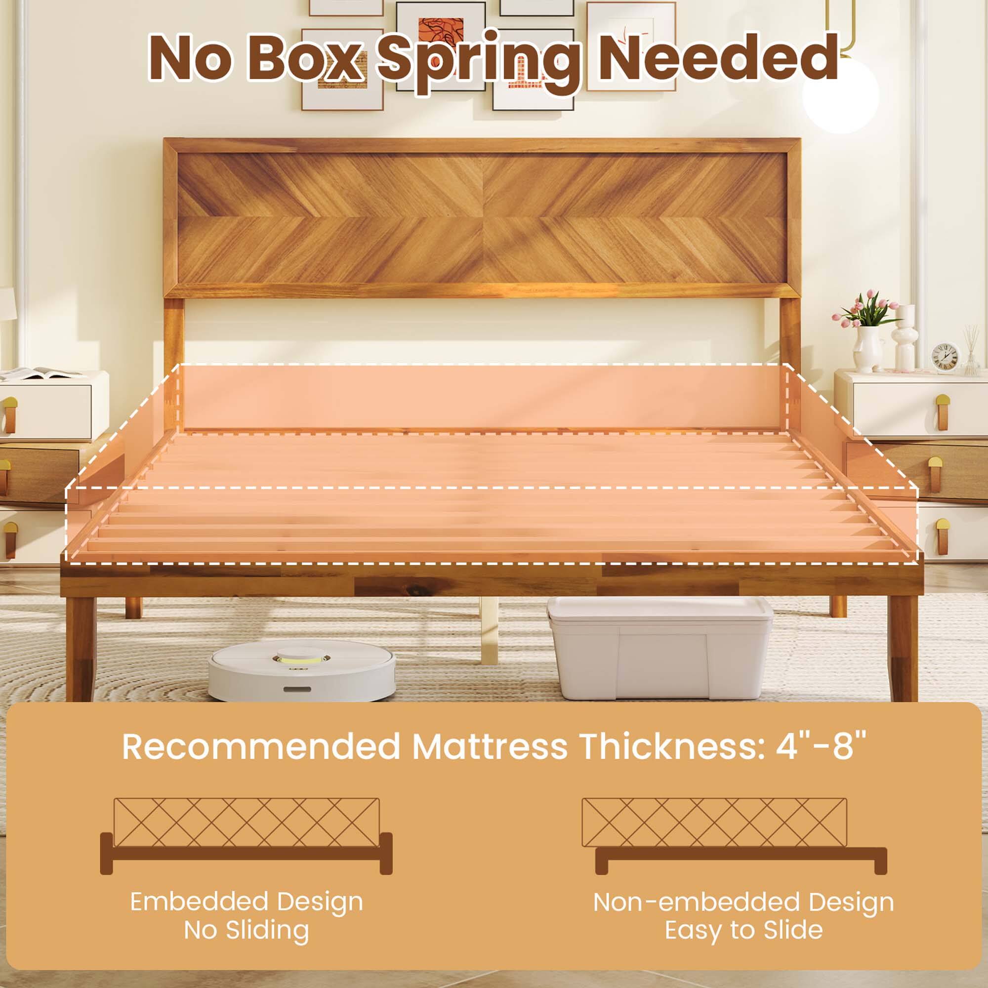 No Box Spring Needed

Recommended Mattress Thickness: 4" - 8"

Embedded Design
No Sliding

Non-embedded Design
Easy to Slide