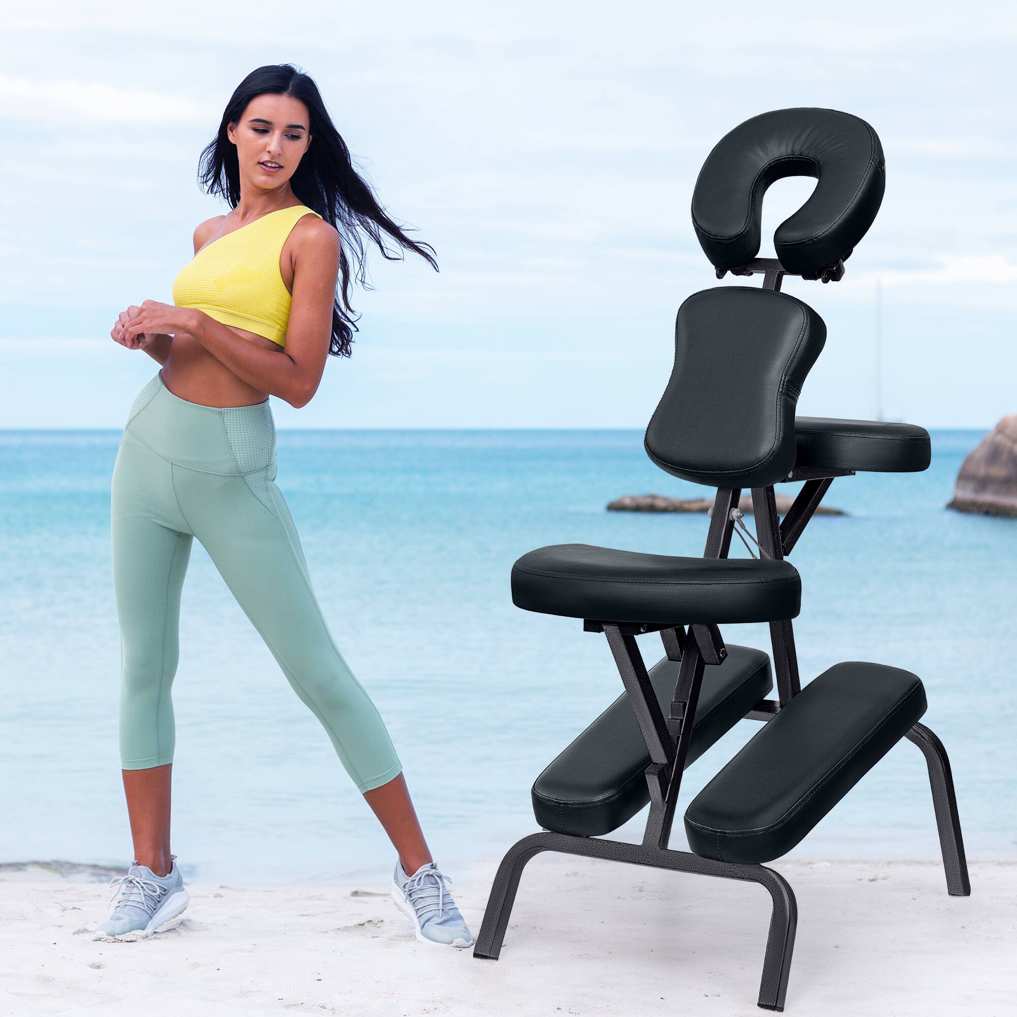 Angle. KERDOM - Foldable Massage Chair, Portable Tattoo Chair 4 Inch Thickness Sponge, Spa Salon Chair, Face Cradle Full Body Adjustable - Dark Grey.