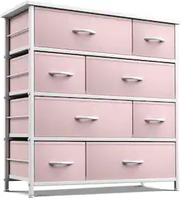 Sorbus - Dresser with 8 Drawers - Storage Chest Organizer with Steel Frame, Wood Top, Handles, Fabric Bins - Pink