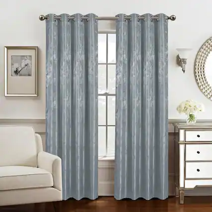 Front. Olivia Gray - Olivia Gray Roxy Two Tone Jacquard Grommet Single Panel - 54x90" Charcoal - Charcoal.