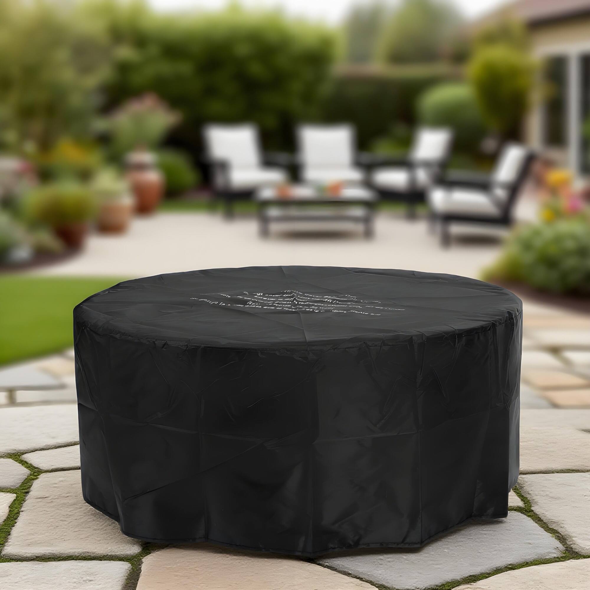 Alt View 6. Mondawe - 34" round propane fire pit Table with Glass Rocks - Grey.