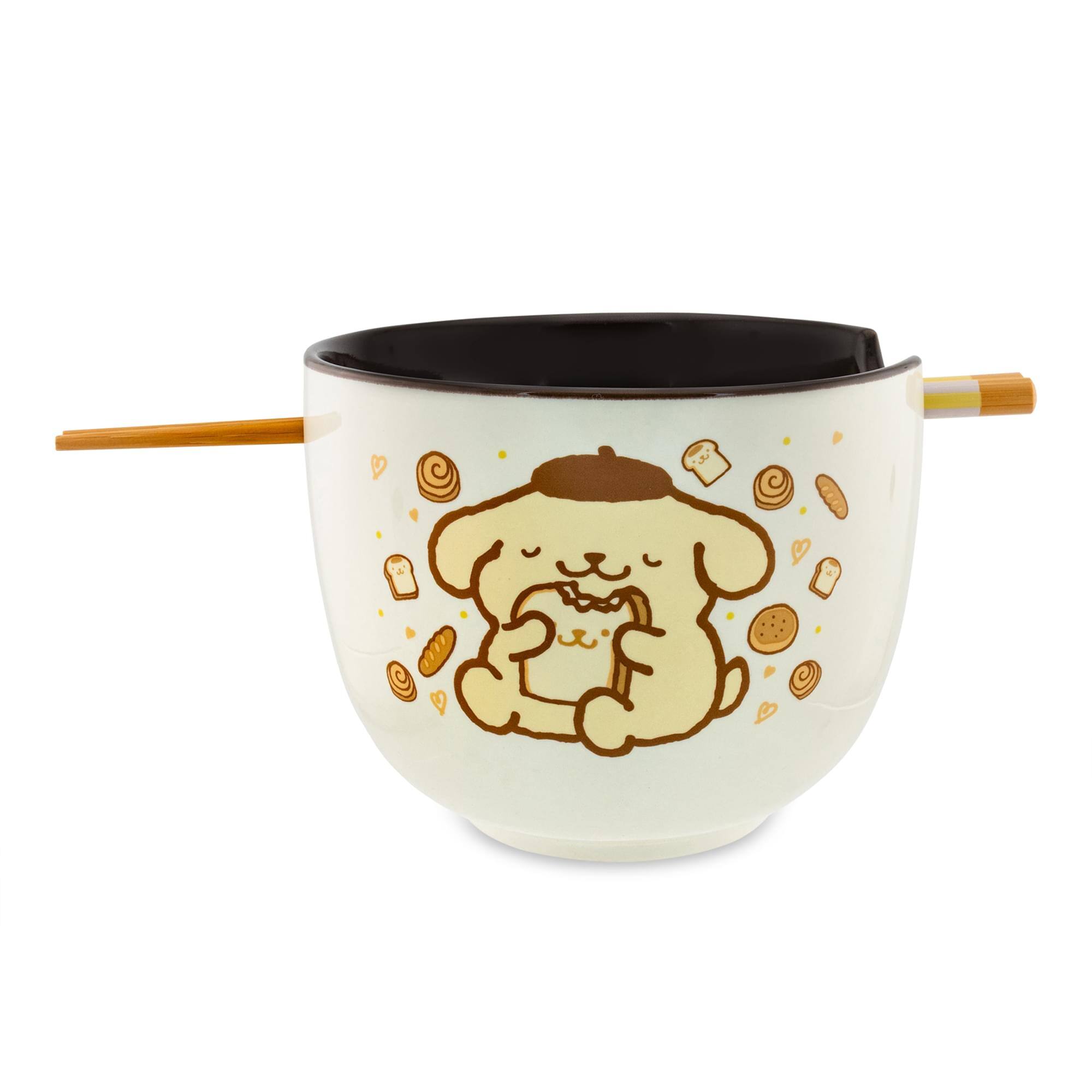 Alt View 1. Silver Buffalo - Sanrio Pompompurin 20-Ounce Ramen Bowl With Chopsticks and Spoon - Yellow.