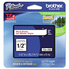 Brother - P-Touch TZE232 0.47 in. x 26.2 ft. TZe Standard Adhesive Laminated Labeling Tape - Red on - White