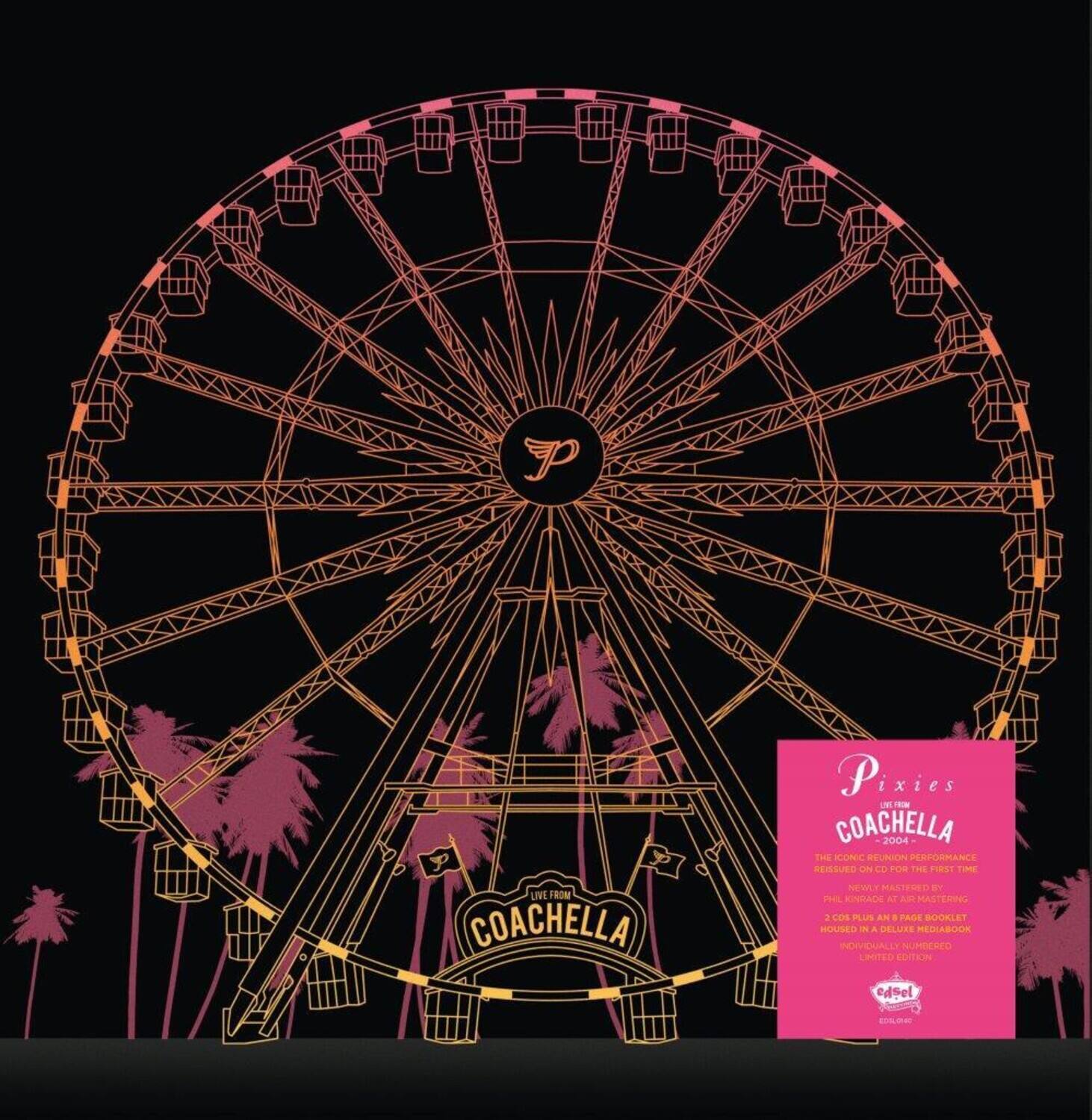 Pixies  
COACHELLA  
THE ICONIC 2004 PERFORMANCE REISSUED ON CD FOR THE FIRST TIME  
NEWLY MASTERED BY PHIL KINNACE AT AIR MASTERING  
2 CDs IN A 8 PAGE BOOKLET  
HOUSED IN A DELUXE MEDIBOOK  
INDIVIDUALLY NUMBERED LIMITED EDITION  
edsel  
ED 1000