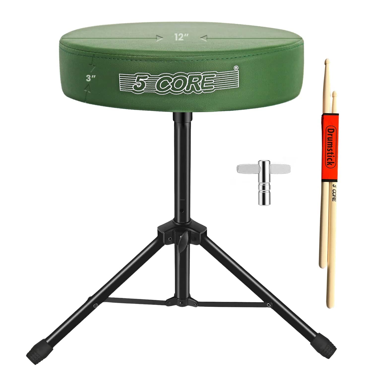 5 CORE - Drum Throne 3" Thick Padded Comfortable Guitar Stool Drummer Chair Adjustable Musician Seat - Dark Green