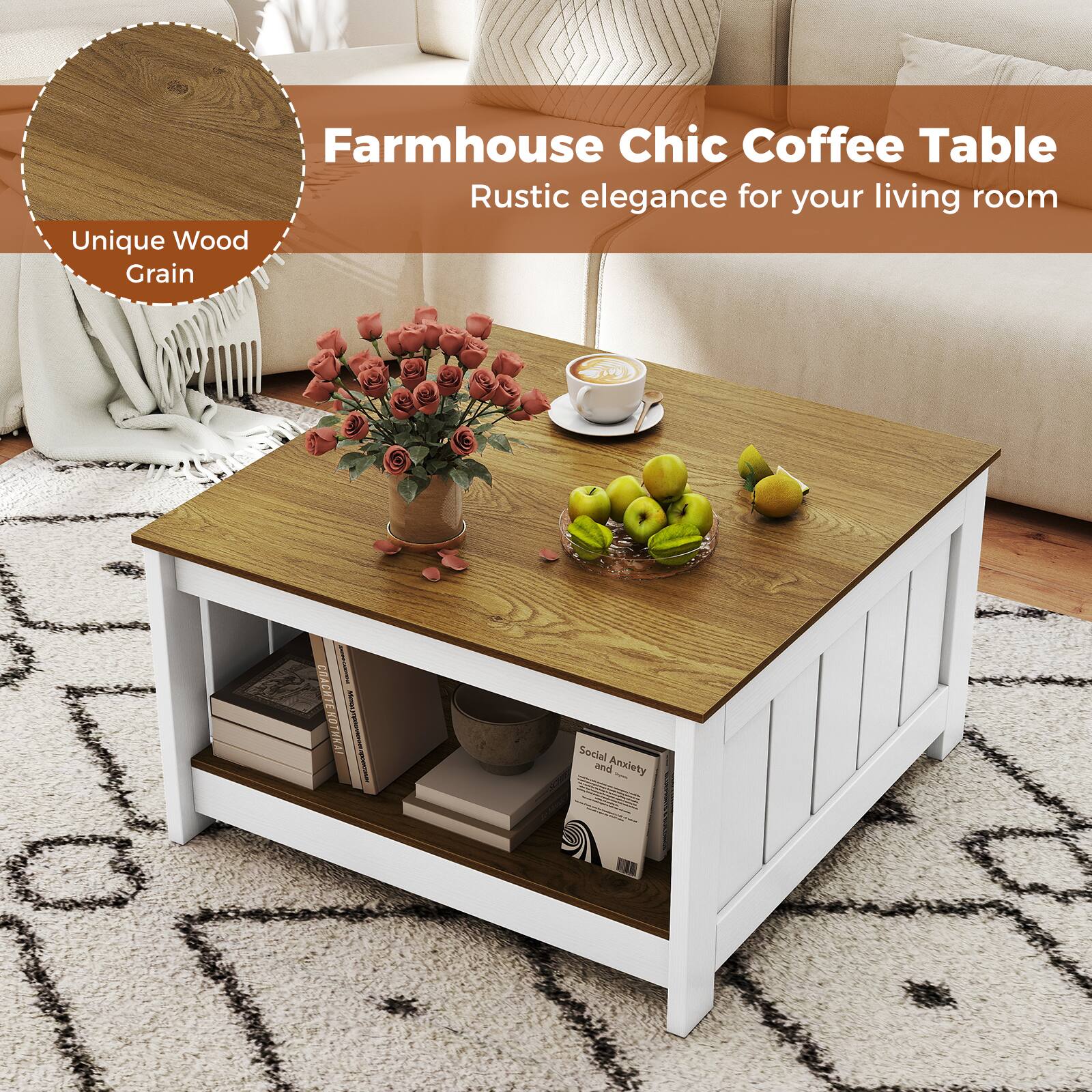 Farmhouse Chic Coffee Table  
Rustic elegance for your living room  

Unique Wood Grain  

Social Anxiety and...