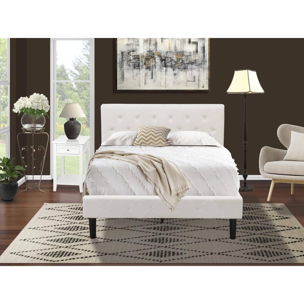 East West Furniture - NL19F-1DE05 2 Piece Bed Set - 1 Full Bedframe Fabric Headboard and 1 Night Stand - White Finish Nightstand - White Velvet