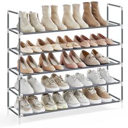Songmics Home - 5-Tier Shoe Rack, Shoe Storage for Hallway Closet, Slim and Space-Saving, Metal Frame, Non-Woven Fabric Shelves - Dove Gray