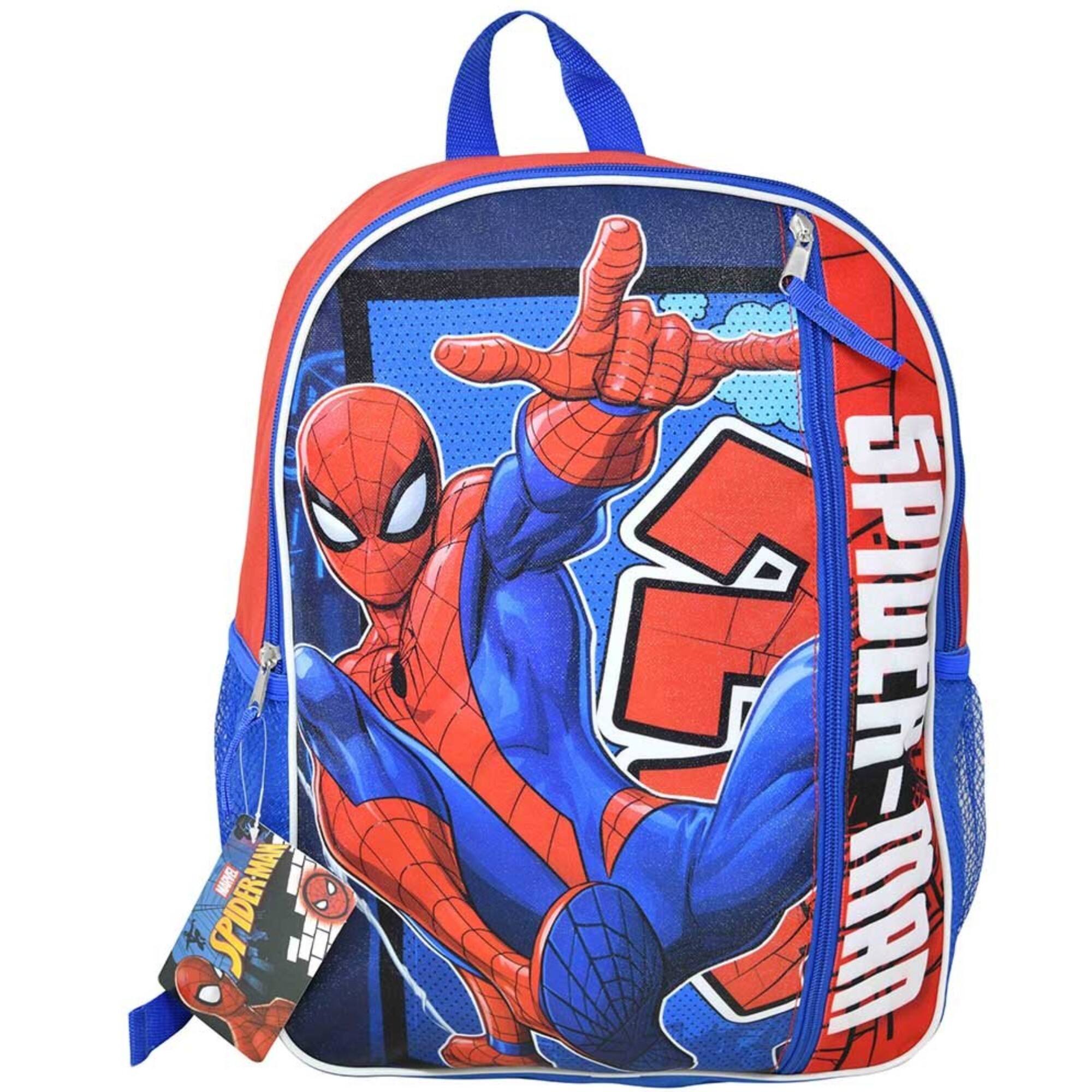 Marvel - Fast Forward Spiderman 16" Kids Cartoon School Bag with Front Pocket & Side Mesh, Lightweight Travel Backpack for Boys - Red