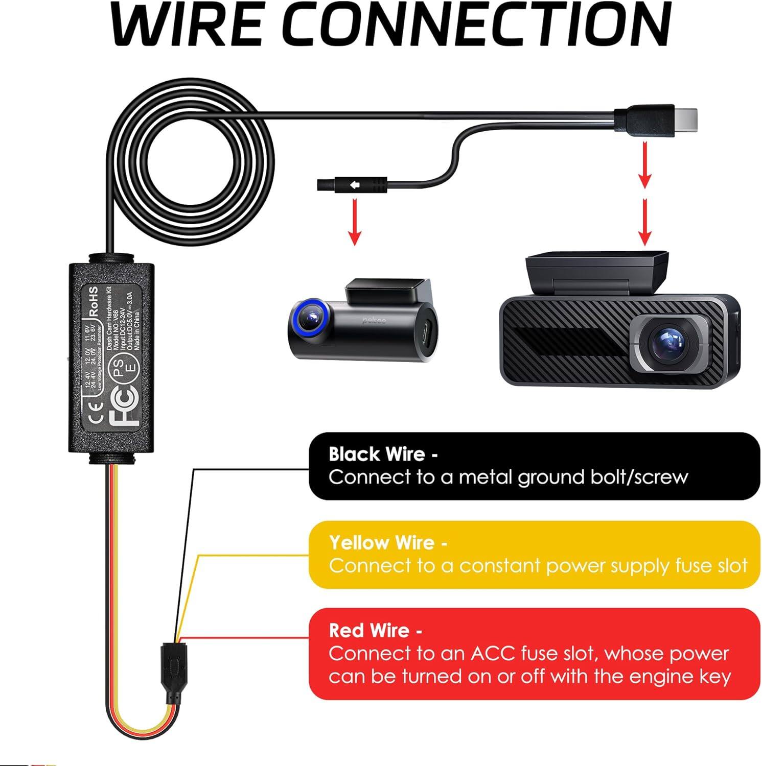 WIRE CONNECTION

- Black Wire - Connect to a metal ground bolt/screw
- Yellow Wire - Connect to a constant power supply fuse slot
- Red Wire - Connect to an ACC fuse slot, whose power can be turned on or off with the engine key