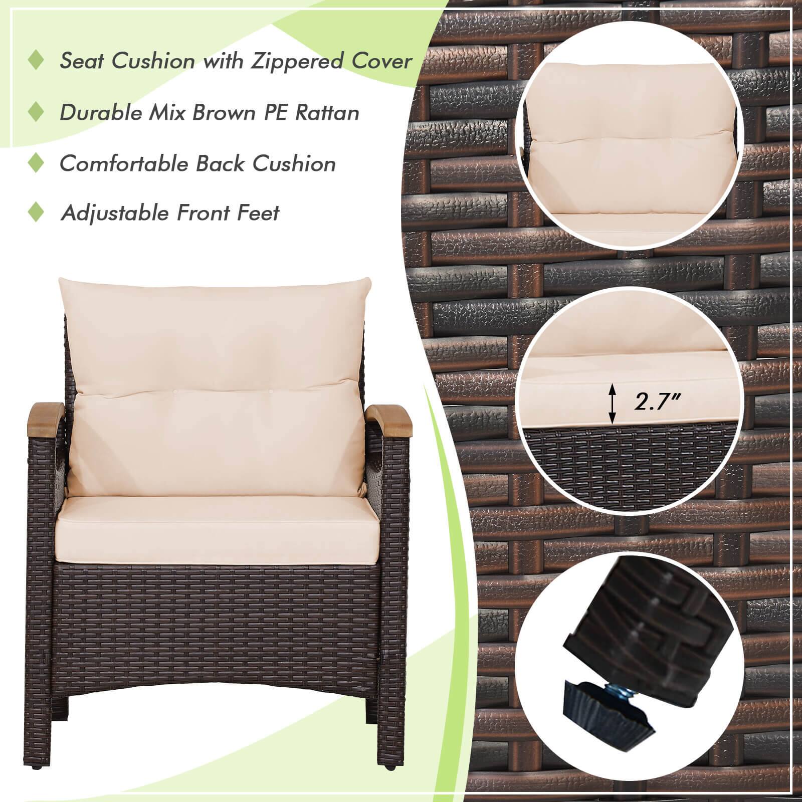Seat Cushion with Zippered Cover Durable Mix Brown PE Rattan Comfortable Back Cushion Adjustable Front Feet 2.7"