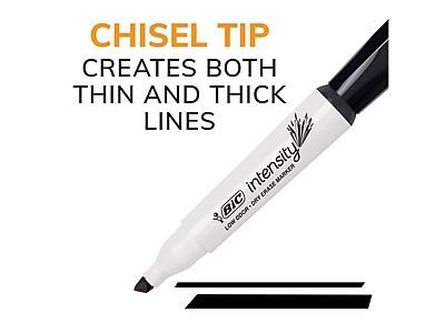 CHISEL TIP  
CREATES BOTH THIN AND THICK LINES  

intensity  
LOW ODOR - DRY ERASE MARKER  

BIC